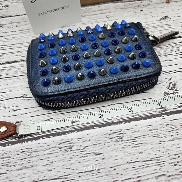 Christian Louboutin blue spikes zippy Wallet